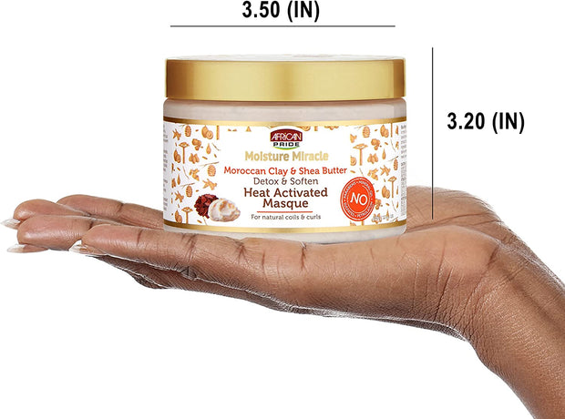 AFRICAN PRIDE – Moisture Miracle Morrocan Clay and Shea Butter Heat Activated Masque (340g) Máscara de Argila e Manteiga de Karité para Activação de Calor