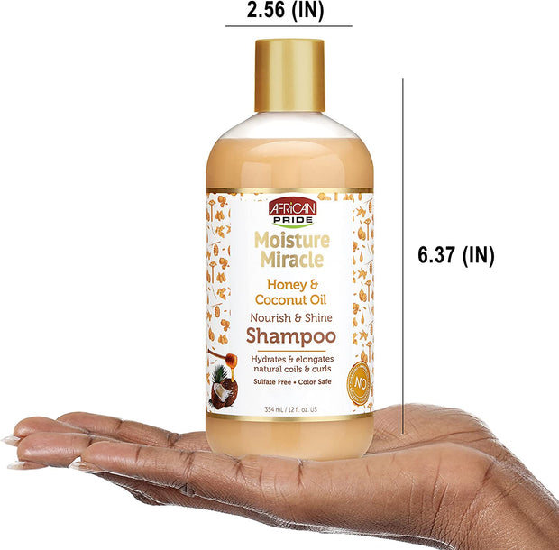 AFRICAN PRIDE – Moisture Miracle Honey & Coconut Oil Shampoo (354 ml) Champô de Mel e Óleo de Coco